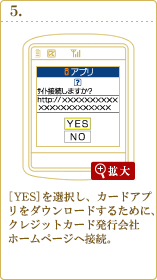[YES]を選択し、カードアプリをダウンロードするために、クレジットカード会社ホームページへ接続。